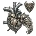 An intricate mechanical heart with gears and pistons, symbolizing the love for guns and cars tattoo design idea