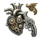 An intricate mechanical heart with gears and pistons, symbolizing the love for guns and cars tattoo design idea