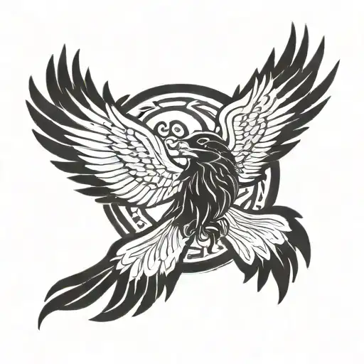 odin and ravens Huginn and Muninn flying tattoo design idea