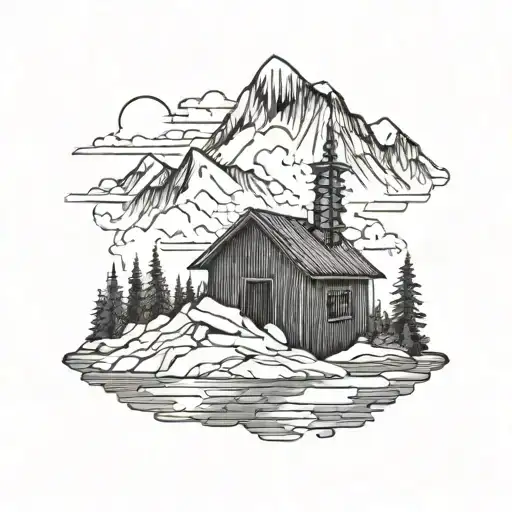 Shed on top of a mountain tattoo design idea