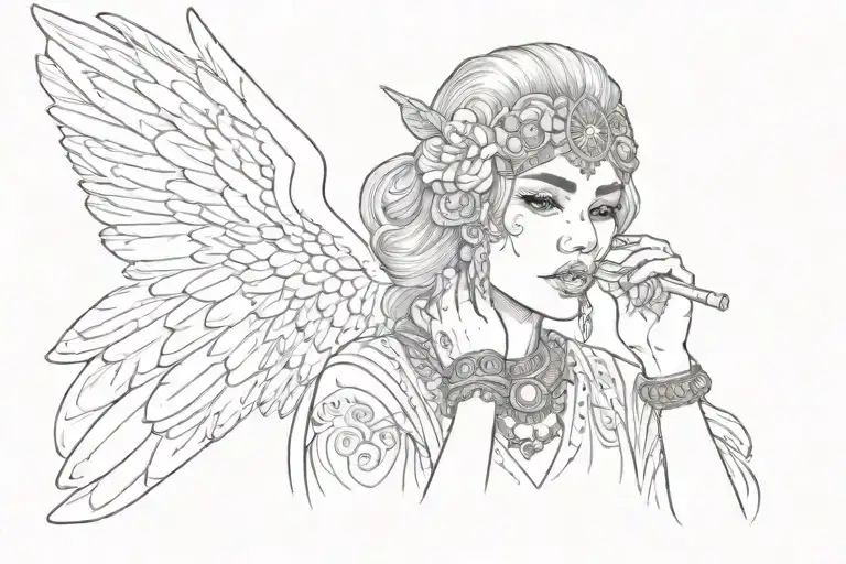 mexican ganster angel shushing people tattoo design idea