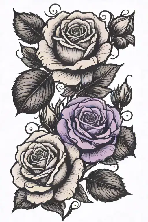 Rose and Violet flower together    tattoo design idea