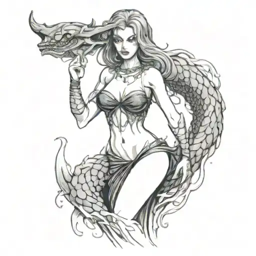 Dark evil siren tattoo design idea