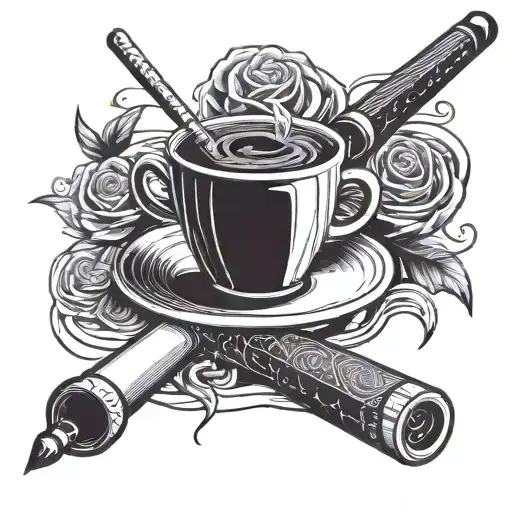 coffee and pool cue tattoo design idea