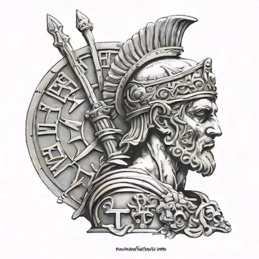 Greek statue warrior with the words memento mori tattoo design idea