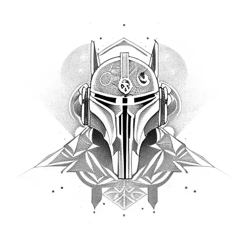 Mandalorian mythosaur skull surrounded by intricate geometric patterns tattoo design idea