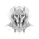 Mandalorian mythosaur skull surrounded by intricate geometric patterns tattoo design idea