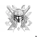 Mandalorian mythosaur skull surrounded by intricate geometric patterns tattoo design idea