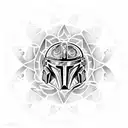 A dotwork mandala featuring the Mandalorian mythosaur in the center tattoo design idea