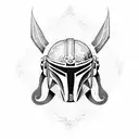 A dotwork mandala featuring the Mandalorian mythosaur in the center tattoo design idea