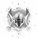 A dotwork mandala featuring the Mandalorian mythosaur in the center tattoo design idea