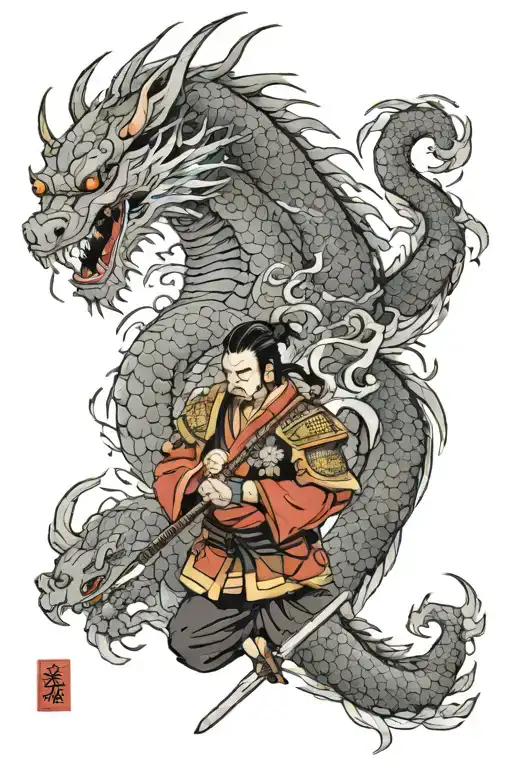 samurai and dragon tattoo design idea