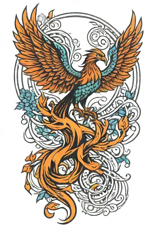 phoenix rising from tree of life intertwined tattoo design idea
