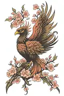 phoenix rising from tree of life with Japanese cherry blossom tattoo design idea
