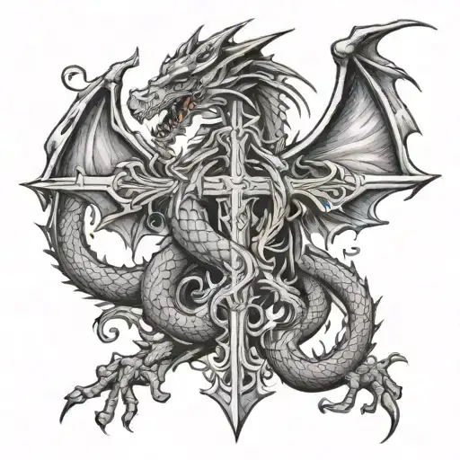 cross with dragon tattoo design idea