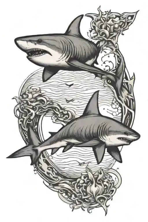 Vermont shape into ocean with sharks  tattoo design idea