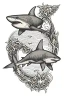Vermont shape into ocean with sharks  tattoo design idea