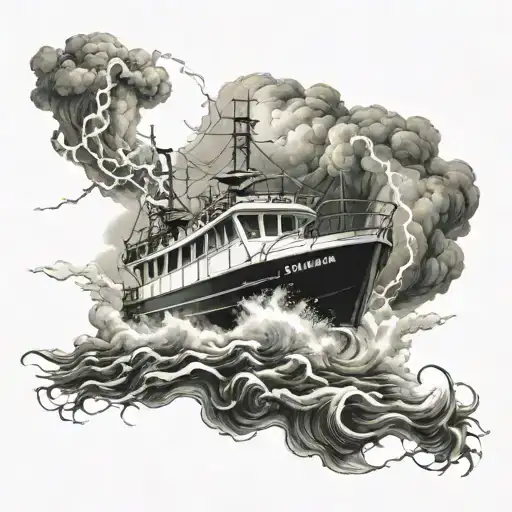 boat towing boat thunder and lightning storm tattoo design idea