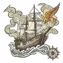 boat towing boat thunder and lightning storm tattoo design idea