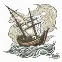 boat towing boat thunder and lightning storm tattoo design idea