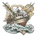 boat towing boat thunder and lightning storm tattoo design idea