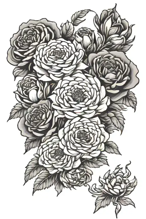 chrysanthemums and roses intertwined tattoo design idea
