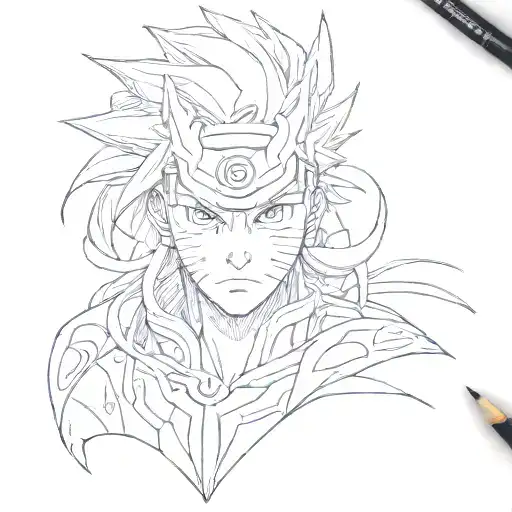 half kurama half naruto face morphing tattoo design idea