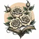 open books with roses blooming tattoo design idea