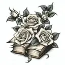 open books with roses blooming tattoo design idea