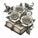open books with roses blooming tattoo design idea