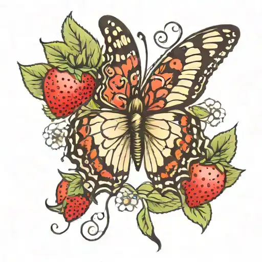 swallowtail butterfly with strawberries growing tattoo design idea