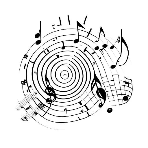 A stack of books with musical notes coming out of them tattoo design idea