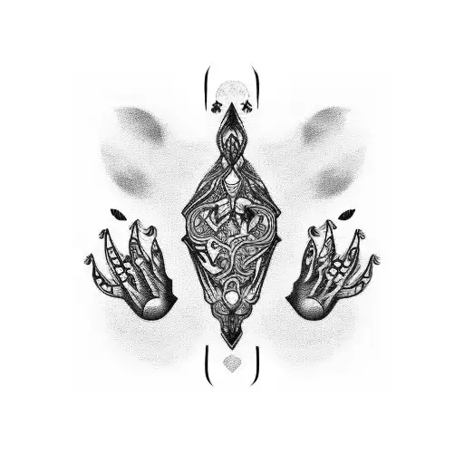 back neck and arms tatoo surrealistik claws polka tattoo design idea