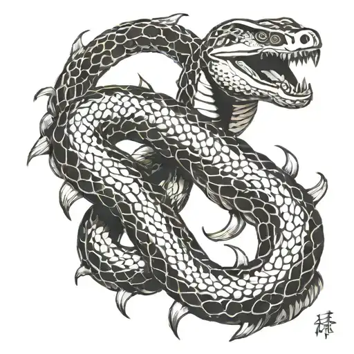 An anaconda coiling around an ancient chest tattoo design idea