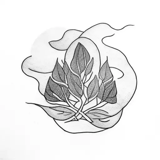A simple blackwork tattoo featuring a pothos leaf transforming into a full moon tattoo design idea