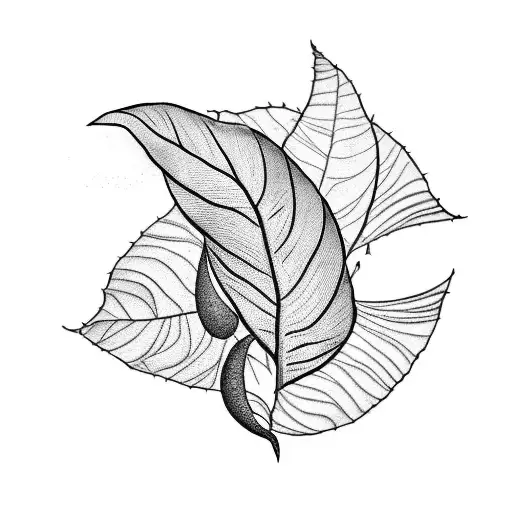 A stunning blackwork tattoo featuring a pothos leaf transforming into a crescent moon, symbolizing growth and transformation tattoo design idea