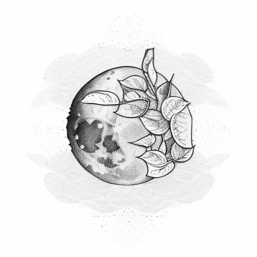 A simple tattoo featuring the veining of a pothos leaf transforming into a full moon tattoo design idea