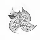 A simple blackwork tattoo featuring a pothos leaf transforming into a full moon tattoo design idea