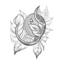 A stunning blackwork tattoo featuring a pothos leaf transforming into a crescent moon, symbolizing growth and transformation tattoo design idea
