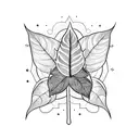 A stunning blackwork tattoo featuring a pothos leaf transforming into a crescent moon, symbolizing growth and transformation tattoo design idea