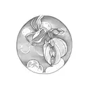 A simple tattoo featuring the veining of a pothos leaf transforming into a full moon tattoo design idea