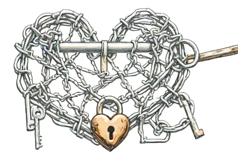 barb wire heart shaped lock tattoo design idea