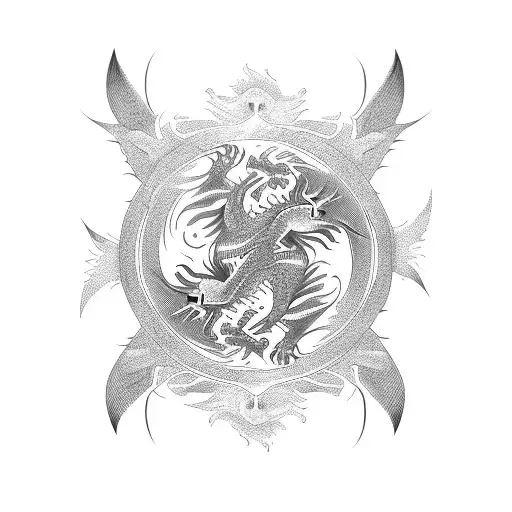 Dragon and hedgehog silhouettes intertwined in a yin-yang symbol tattoo design idea