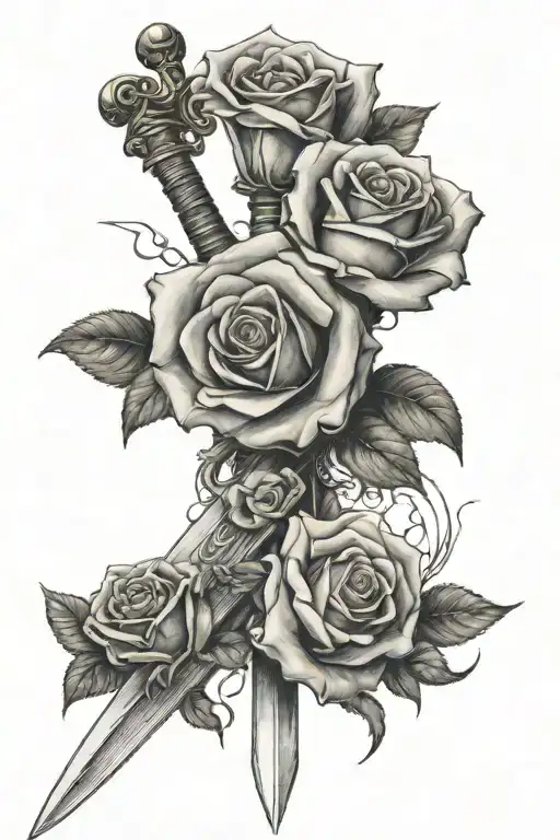 sword and rose intertwined tattoo design idea