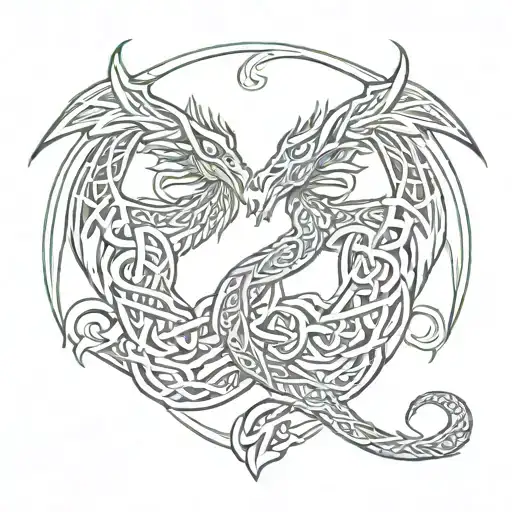 pretty Celtic dragon symmetrical  tattoo design idea
