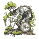 person collecting moss tattoo design idea