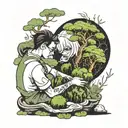 person collecting moss tattoo design idea