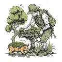 person collecting moss tattoo design idea