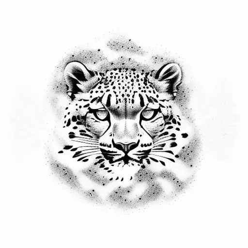 floral snow leopard  tattoo design idea