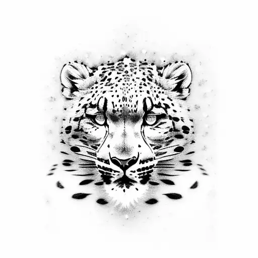 floral full body snow leopard  tattoo design idea
